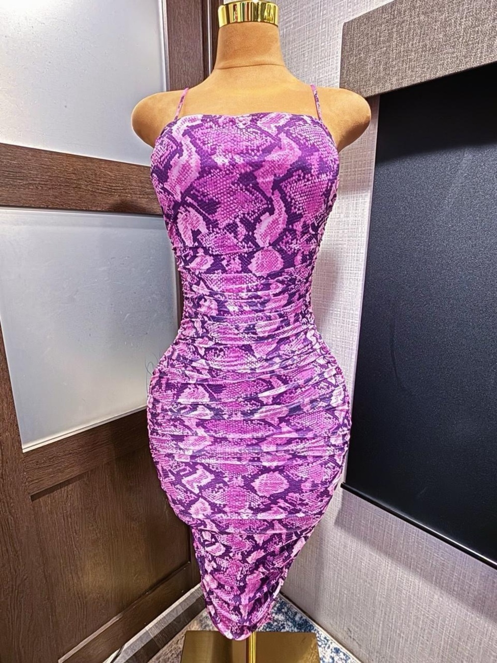 Steve Madden Y2K Purple Pink Snakeskin Anjmal Print Spaghetti Strap Dress Size M